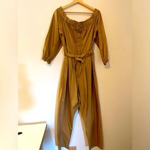 J. Crew Tan Jumpsuit with Balloon Sleeves and Defined Waist